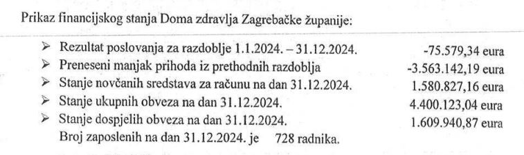 prikaz financijskog stanja Doma zdravlja Zagrebačke županije